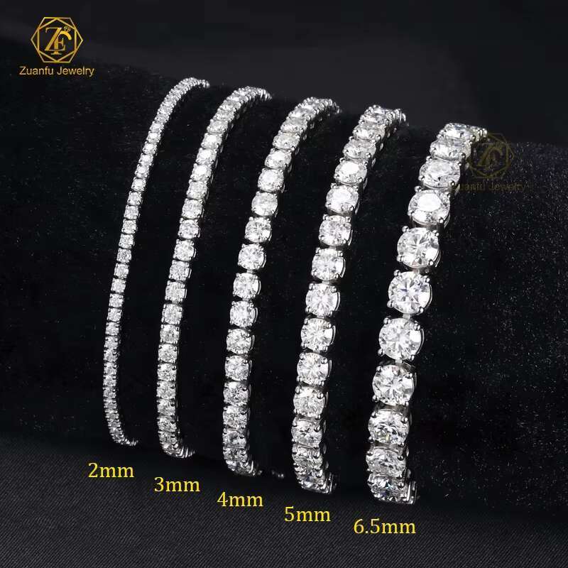 RTS 925 Silver Moissanite Tennis Chains 2mm-6.5mm Gold Plated Bracelets and Bangles Variety Sizes Available