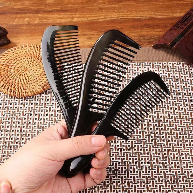 Natural Black Buffalo Ox Horn Comb Handmade Anti-Static Tooth Portable Massage Hair Combs 250612