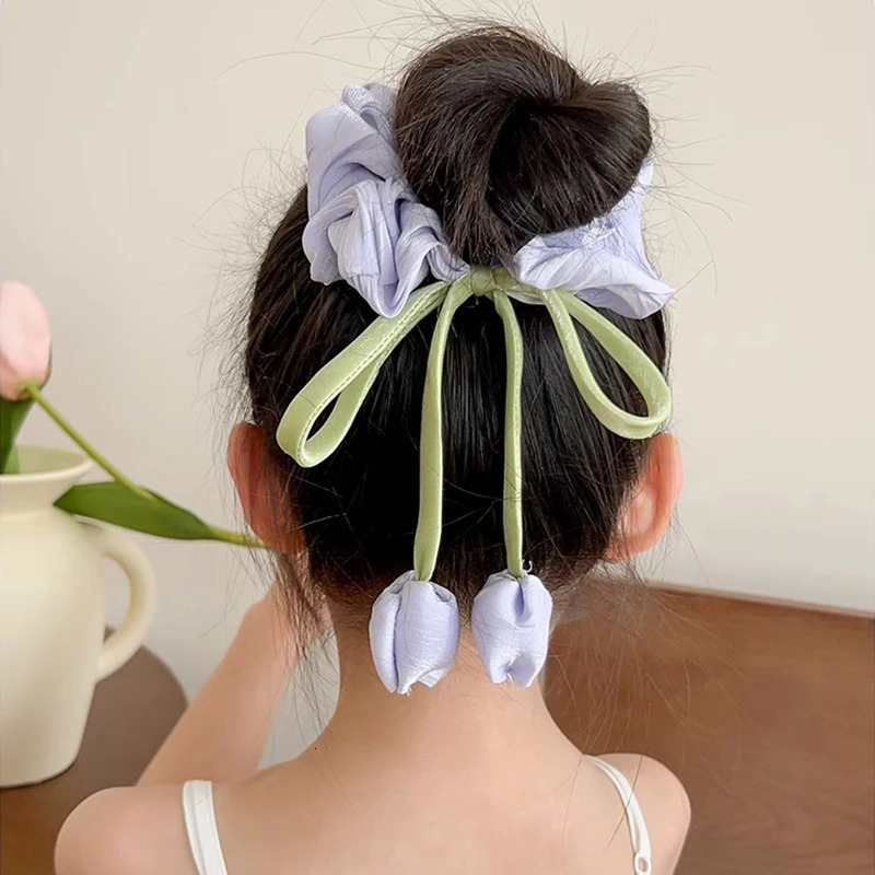 Cute Tulip Flower Large Intestine Scrunchie For Girls Sweet Hair Ornament Headband Hair Band Hair Tie Fashion Hair Accessories 250610