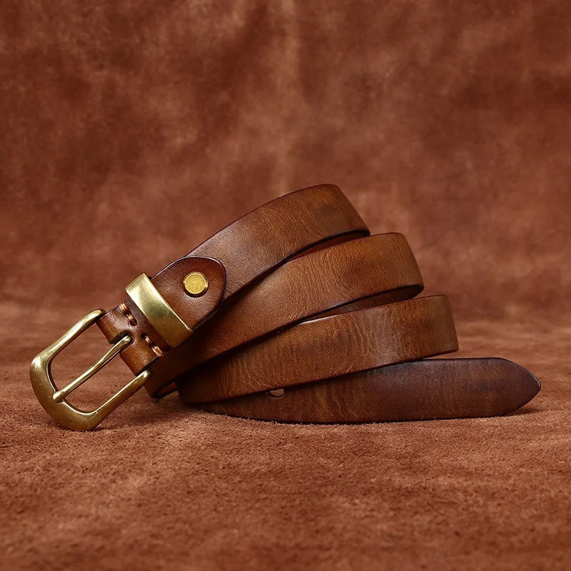 2.3CM Ladies Pure Cowhide High Quality Genuine Leather Belts for Women Needle Buckle Jeans Cowboy Waist Belt 250610