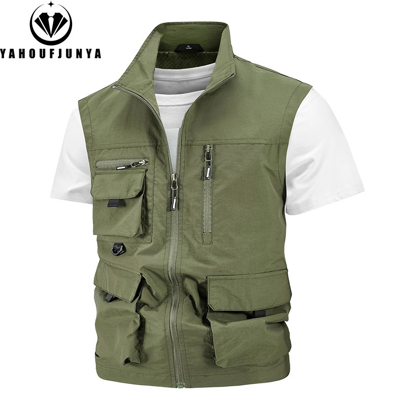 Summer Men Sleeveless Fishing Tool Webbed Breathable Vest Many Pocket Outdoors Camping Thin Lightweight Loose Male 250614
