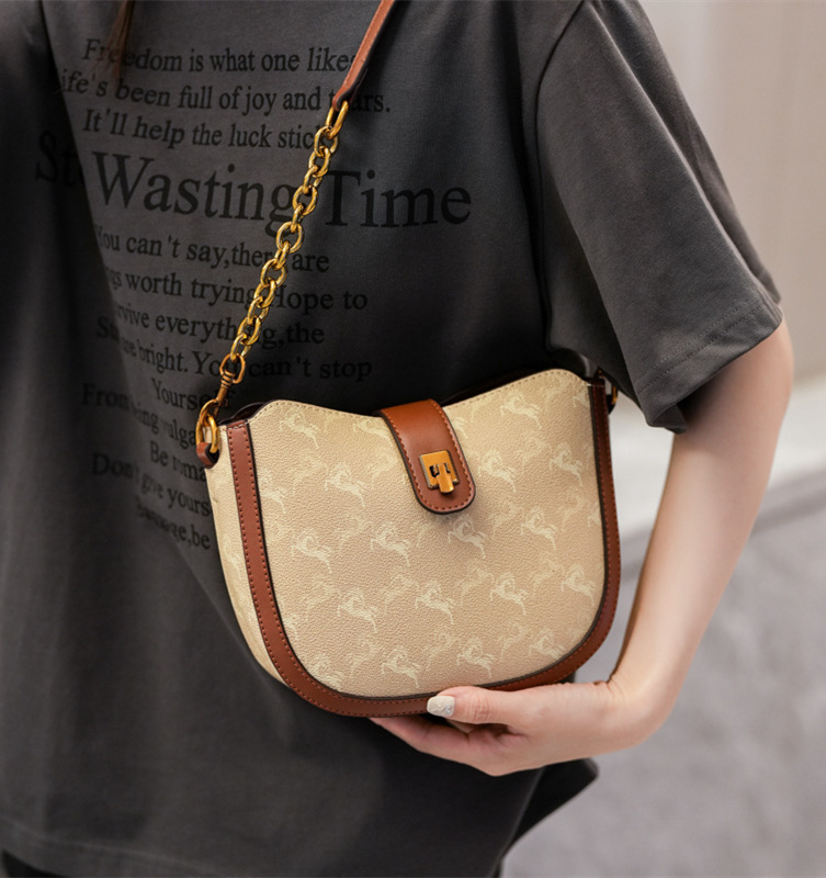 Free shipping designer high-end handbag for women 2025 new Korean version chain bucket bag versatile light luxury armpit shoulder crossbody bag black