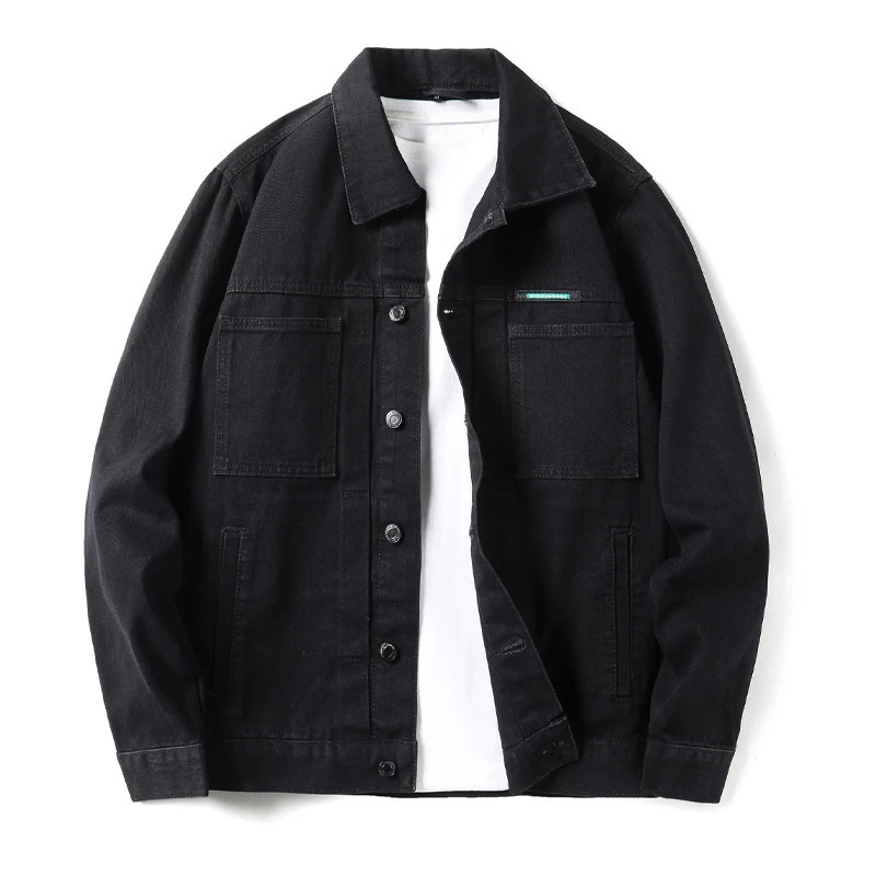 American Vintage Mens Black Workwear Denim Jacket Oversized Notched Lapel Casual Coat SpringFall Plus Size 100kg Wear 250614