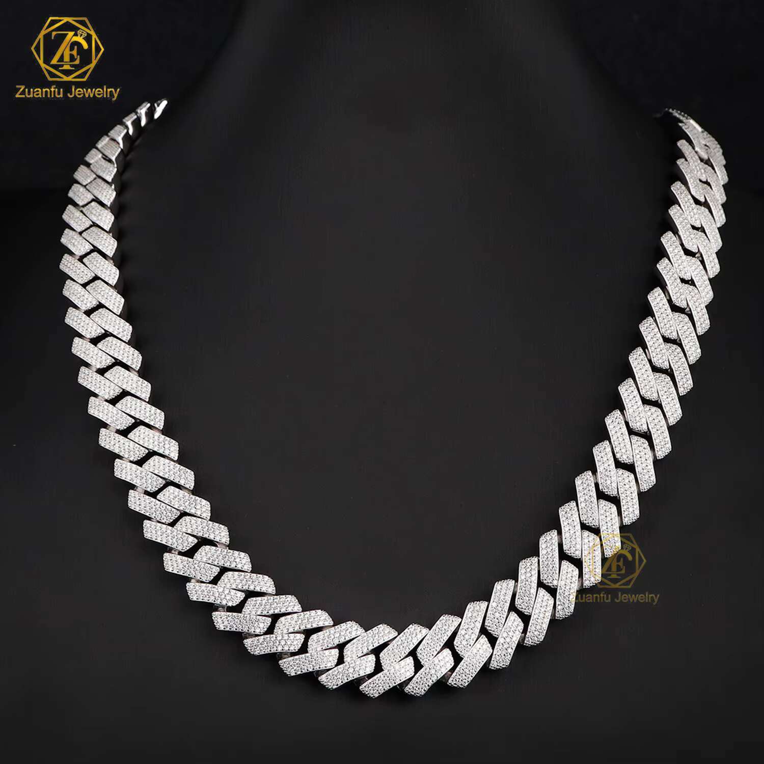 High Quality Moissanite Cuban Chain 15mm 3 Rows Pass Diamond Tester Ice Out Cuban Bracelet 925 Silver Moissanite Cuban Necklace