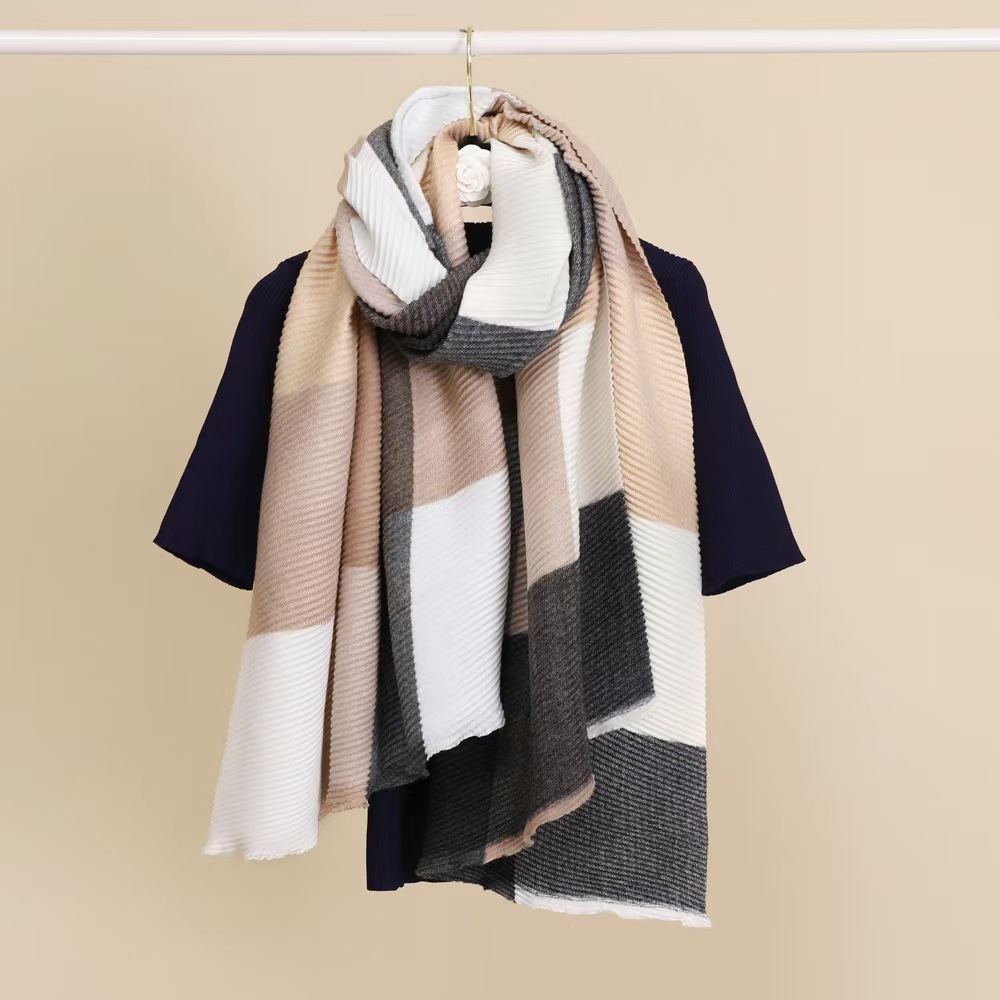T970 new polyester-cotton multi-color line plaid scarf for women to keep warm, long and thick