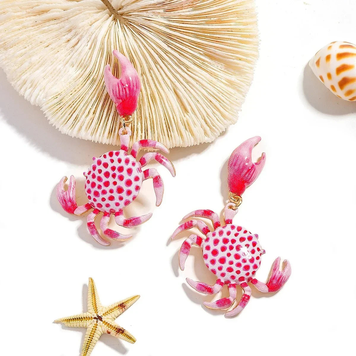 ZAA Crab Earrings Women Ocean Beach Vacation Accessory Simple Textured Enamel Crab Jewelry Party Gifts Animal Earrings 250610