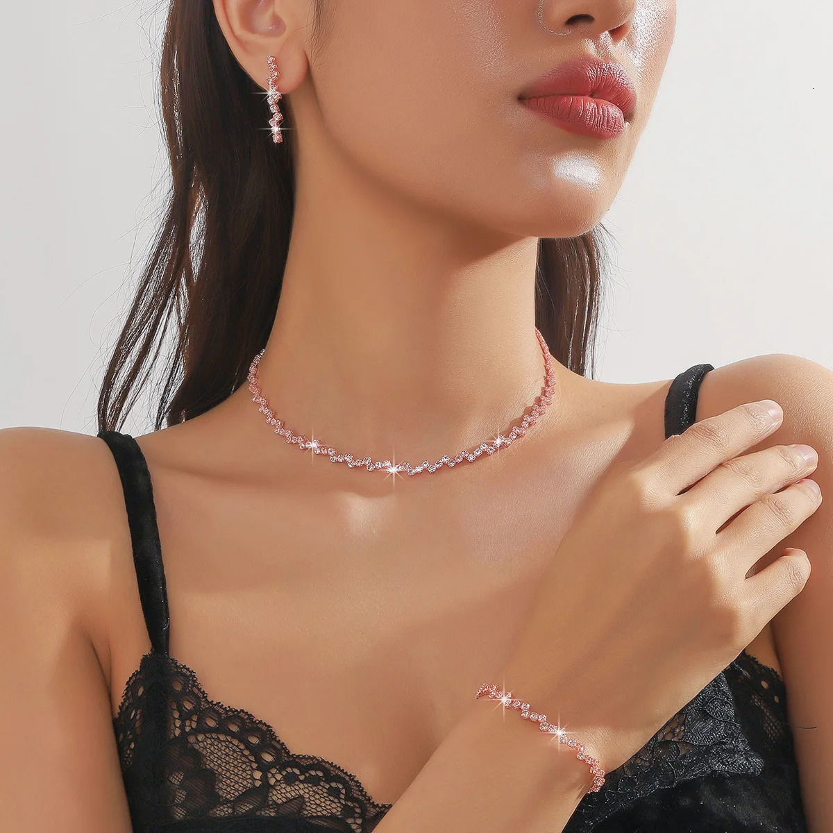 4PC Womens Fashion Copper Claw Chain Minimalist Necklace Earrings Bracelet Jewelry Set Wedding Banquet Party Holiday Gift 250609