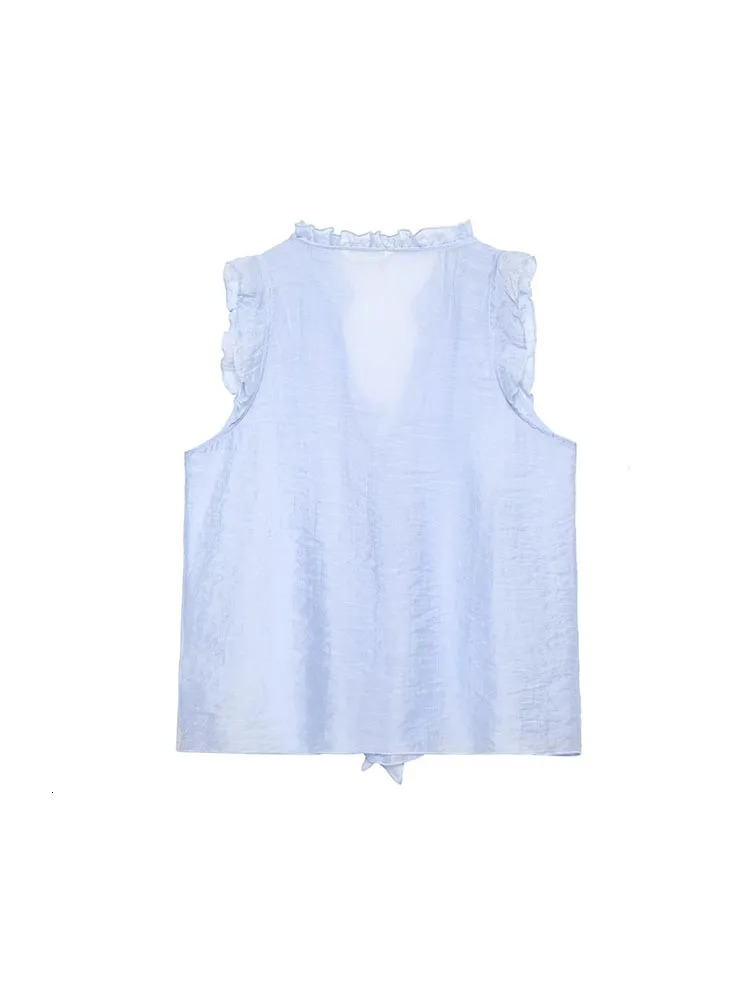 Women Summer Blouses Shirts Tops Fashion Sweet VNeck Sleeveless Cascading Ruffle Female Elegant Street Top Clothing 250614