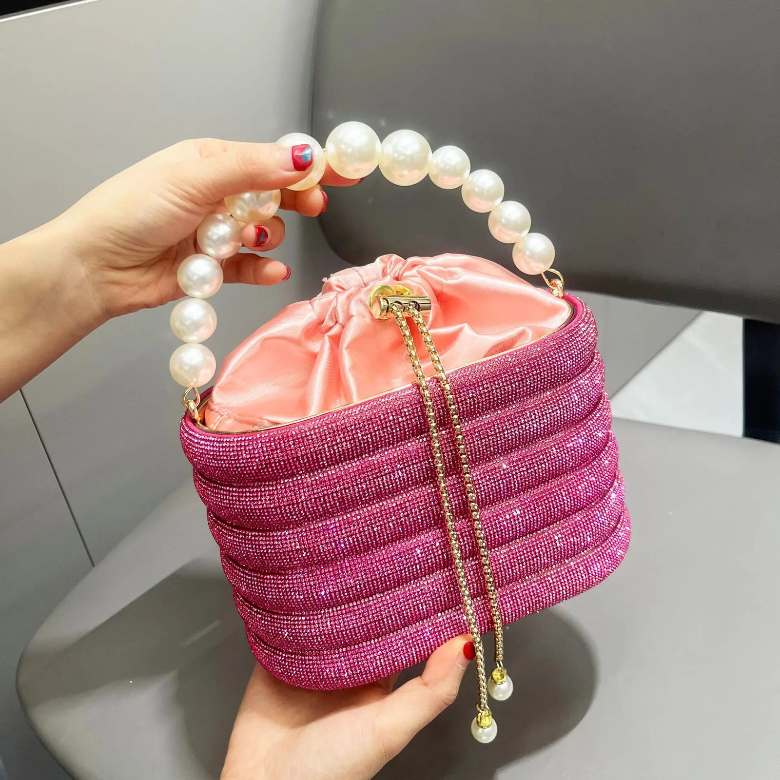 Handbag Shoulder Glitter Pearl Wedding Party Clutch Purse Diamonds Shiny Beading Evening Bag Crossbody Rhinestone Luxury Woman 250614