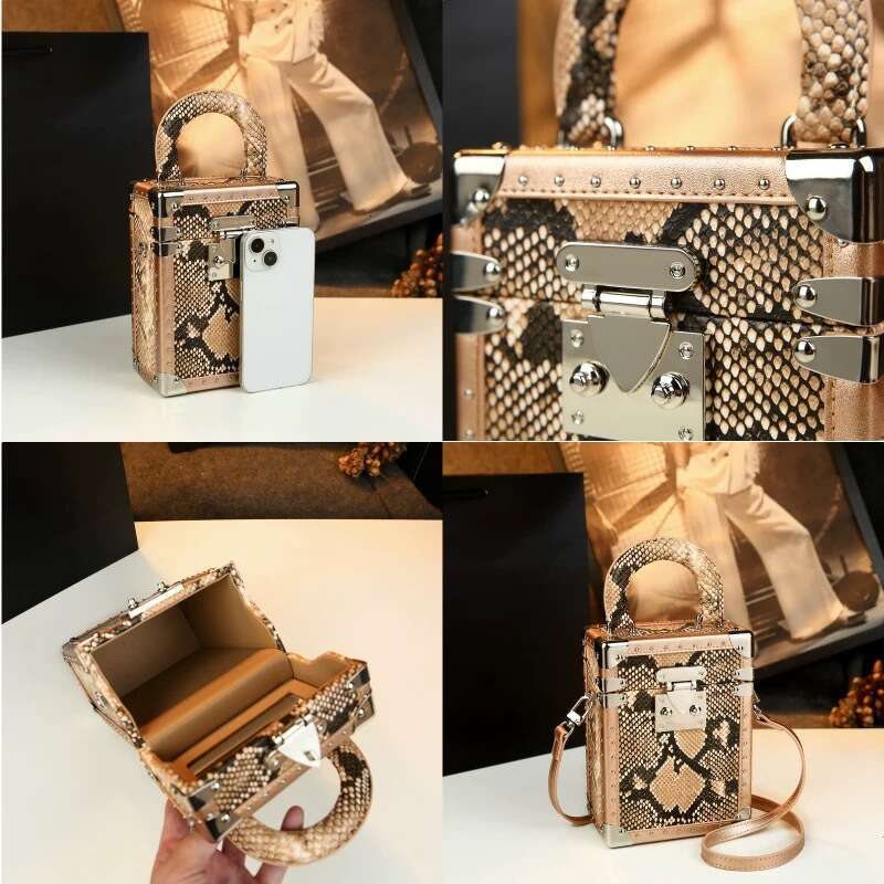 Snake Fashion Light Luxury Pattern Small Square Box for Women 2024 New High-end Handheld Lock Crossbody Bag