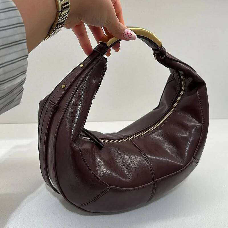 2025 New Premium Leather for Women Designer Metal Handle Design Handbag and Wallet Crossbody Armpit Bag