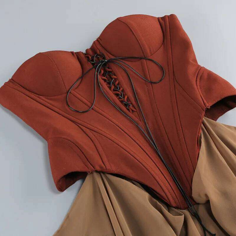 Fashion New Retro Bandage Design Strapless Patchwork Long Dresses For Women Elegant Evening Party Dress Female