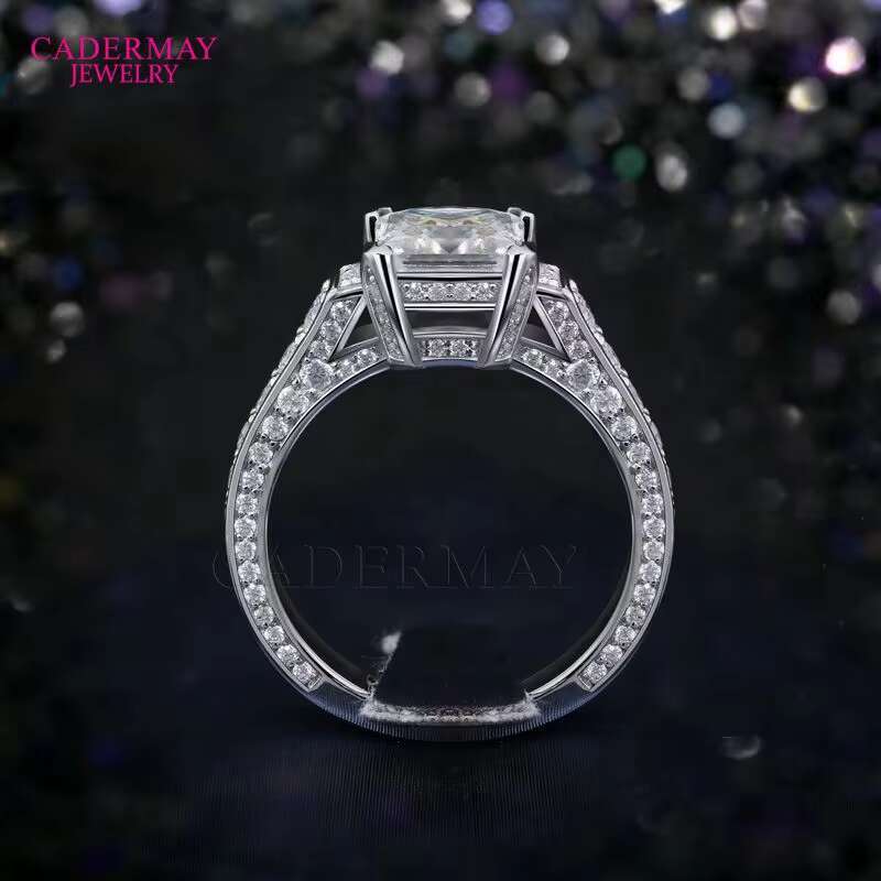 Cadermay Jewelry 925 Sterling Silver 7x7mm 2ct Princess Cut Moissanite Diamond Engagement Anniversary Wedding Ring