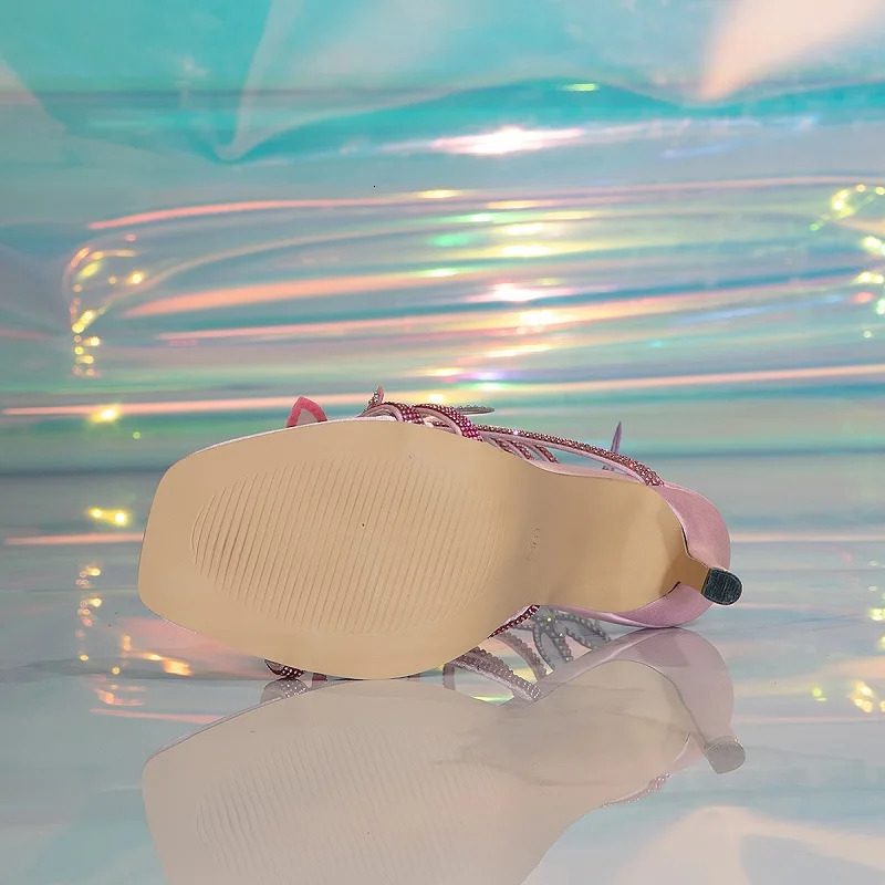 Eilyken Fashion Sexy Peep Toe Crystal Butterfly-knot Ankle Strap Sandals Woman Stiletto High Heels Banquet Party Pumps Shoes 250610