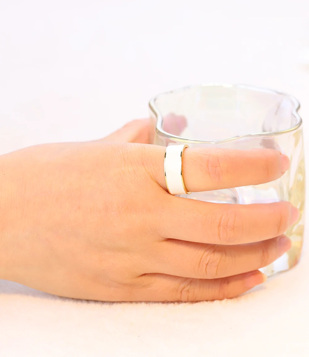 Gold Color Plating Stainless Steel Rings Cover Pure White Enamel Classic Ring Inisde Polished For Women Man Valentine 250610