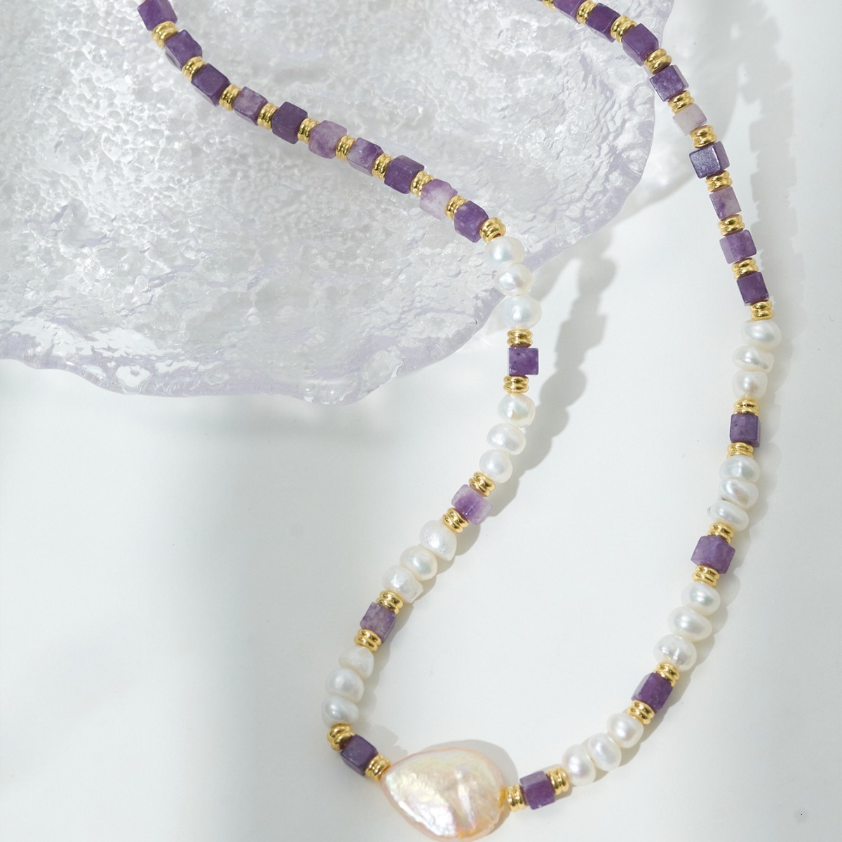 Freshwater Pearl High-End French Romantic Purple Natural Stone Necklace Elegant Versatile Exquisite Gift for Women