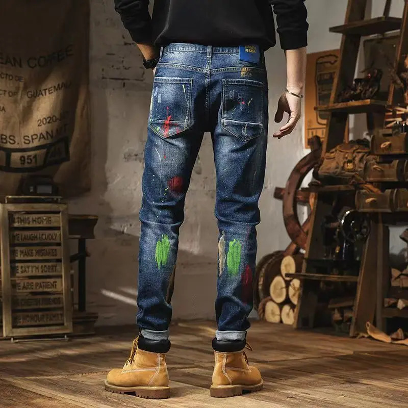 Fashion Straight Light Jeans Personality Brushed Ripped Graffiti MenS High Waist Slim Men Baggy Harem Trousers 250614