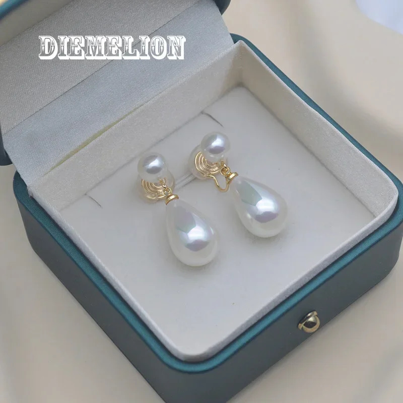 Classic High Quality Big Long Water Drop Shell Pearl Clip on Earrings Without Piercing for Women Wedding Party Ear Clips Gift 250610