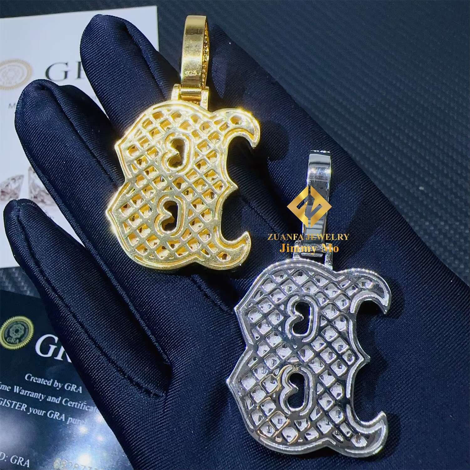 GRA Certificates Hip Hop Iced Out Fire Jewelry 925 Sterling Silver VVS1 Bagauette Moissanite Initial B Letter Pendant