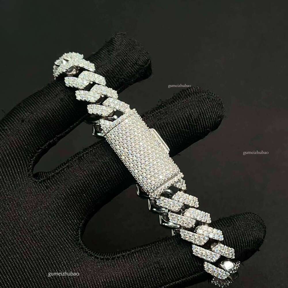 12 mm Hip Hop Rapper Jewelry 2 Rows Iced Out High Quality Miami Cuban Link Chain Vvs Moissanite Sier for Men Necklace