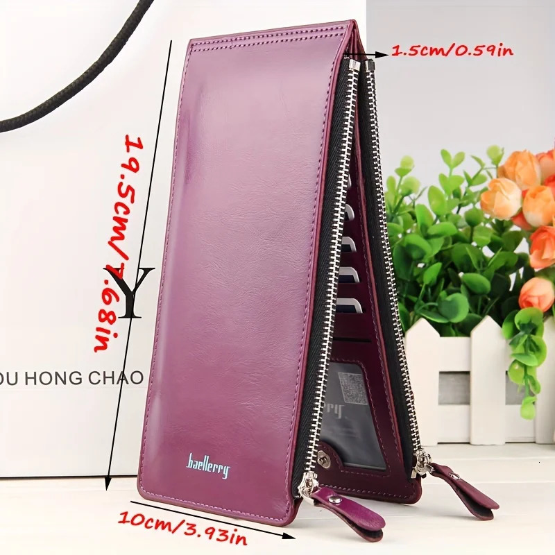 Women Long PU Leather Multi Card Organizer Wallet Credit Holder Thin Purse With Zipper Pocket Phone Handbag 250614