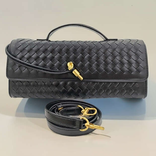 New Handwoven Spring/Summer 2025 Cowhide Evening Baguette with Long Strap Clutch Shoulder Crossbody Women's Bag