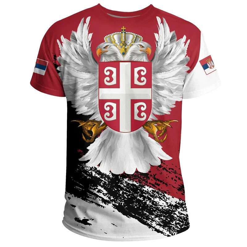 Serbian Flag National Emblem T Shirt For Men 3D Print Summer Casual T-shirt Fashion Sport O Collar Loose Short-sleeved Tee Shirt