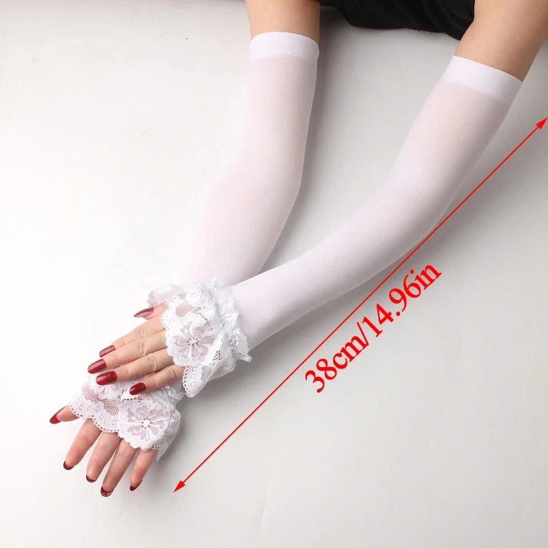 Summer Sunscreen Lace Half Sleeve UV Protection Ice Silk Arm Sleeves Lady Driving Cycling Long Gloves Hand Protector Cover G122 250610