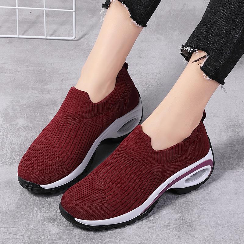 Air Cushion Women's Shoesspring Summer Flyknit Mesh Rocking Shoes Women Thick Sole Mom Shoes Free Delivery Of Sneakers Large Size Sock Designer S
