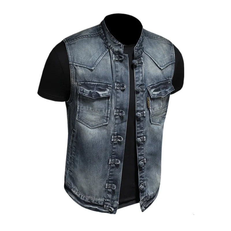 Mens Casual Style Denim Vest Fashion Handsome Trend Solid Color Disc Buckle High Quality Boutique Everything 250614