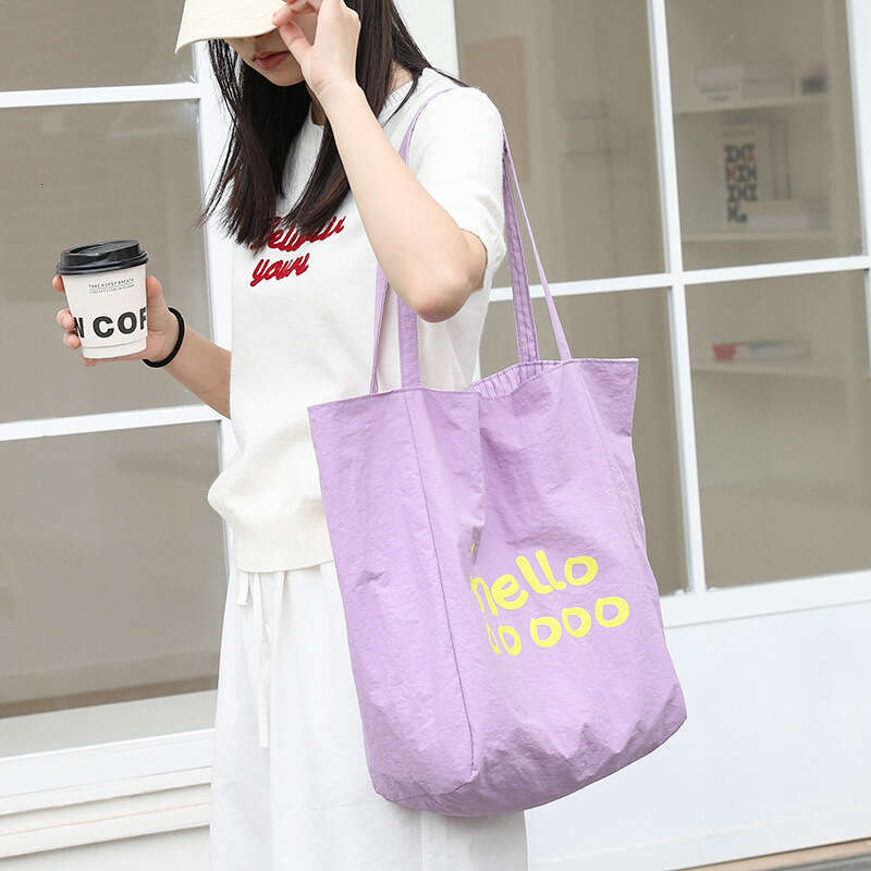 Casual Nylon Tote INS Fashion Letter Print Handbag Internet Celebrity Striped Double-Sided Single Shoulder Women's Bag