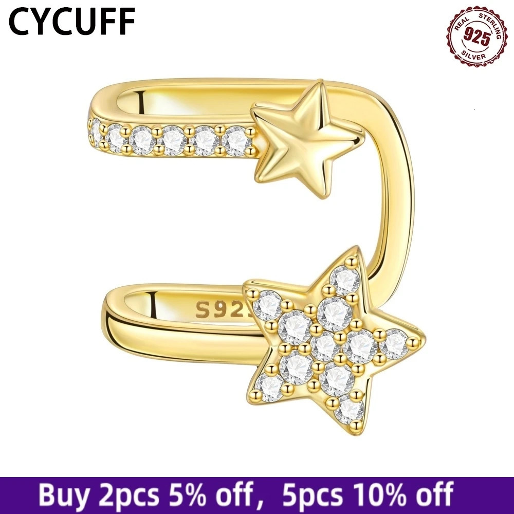 CYCUFF 2025 S925 Sterling Silver Golden Star U Star Ear Clip Earrings Original for Women Earrings Birthday Gift Fine Jewelry 250610