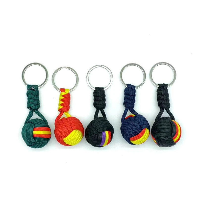 Military Parachute Woven Rope Ball Keychain Lanyard Key Ring Monkey Fist Chains Outdoors Survival Tool Jewelry 250606