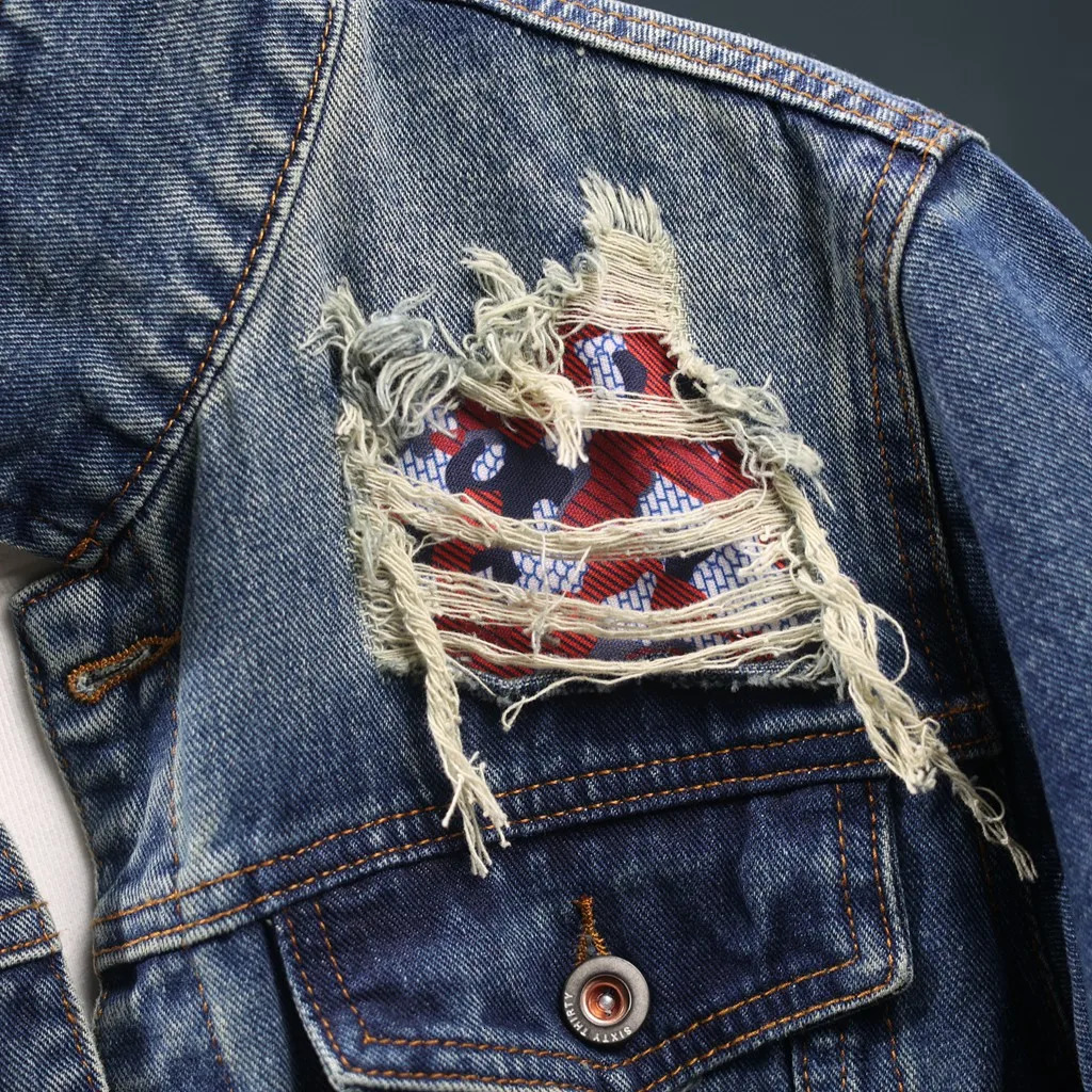 Mens Spring Autumn Broken Hole Denim Loose Casual Streetwear Fashion Ripped Jacket Man American Jeans Cargo Coat 250614