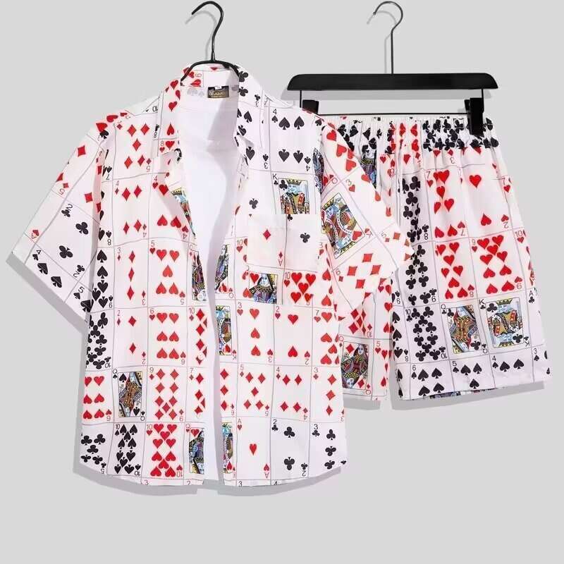 Summer Outfit Men's Unique Short Sleeve Thin Shirt Loose Beach Trendy Casual Two-Piece Set