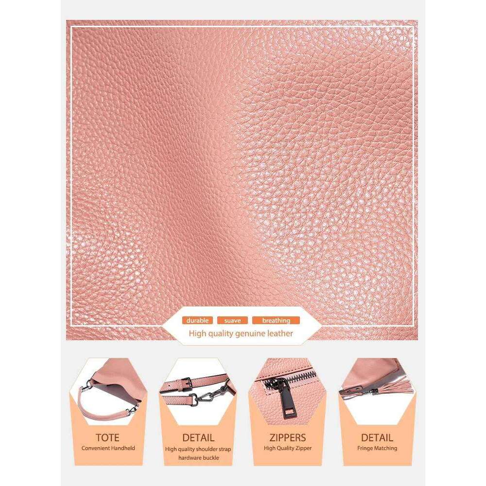 Zency Elegant For Women 100% Cowhide Leather Shoulder Handbag Crossbody Bag Large Capacity Tassel Hobo Bags