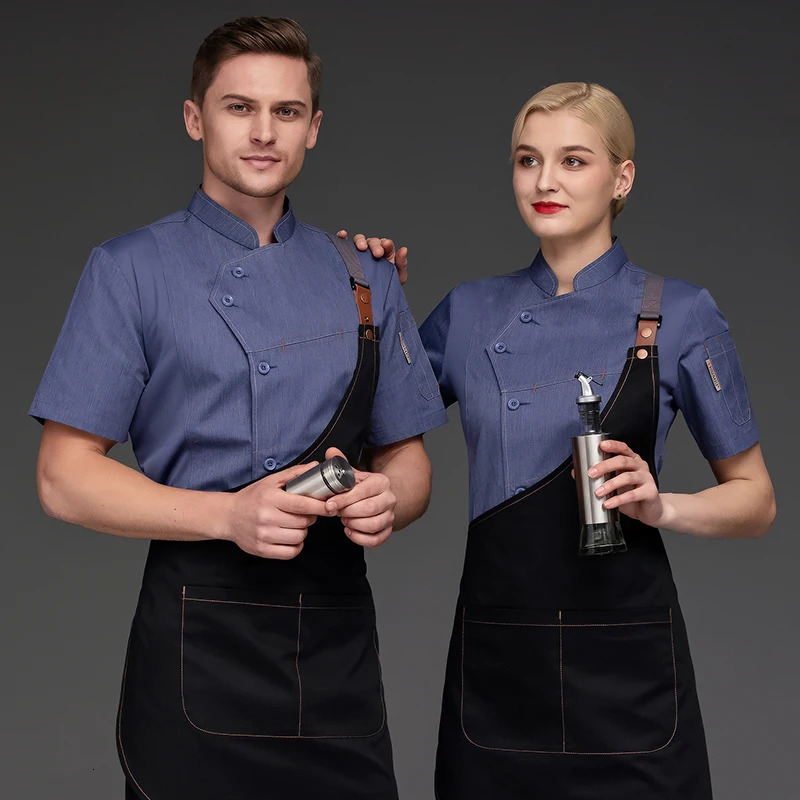 Chef Shirts Kitchen Uniforms Working Clothes For Men Bakery Bar Jacket Apron Waterproof Restaurant Women Waitress Black 250612