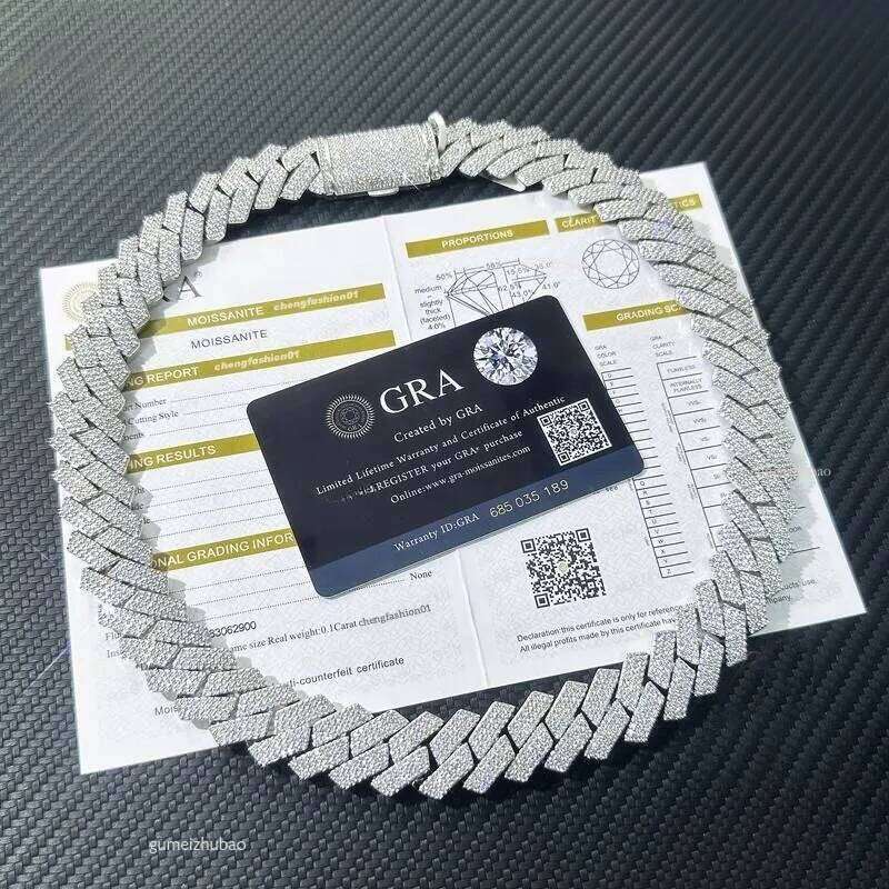 hip hop designer jewelry giftcuban k necklace 3 row moissanite 20MM gold chains for men prong chocker s personalize iced out chain