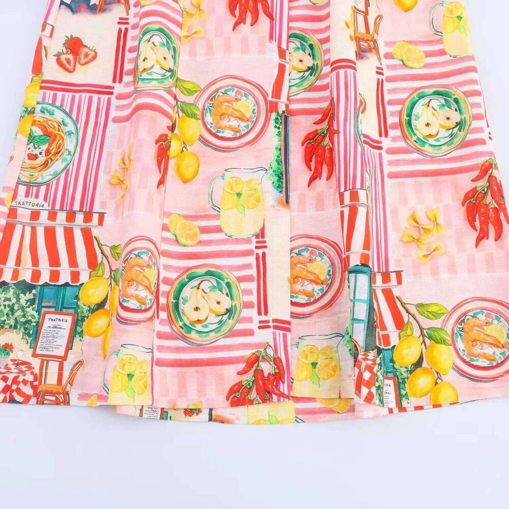 Womens Elegant Sexy Square Neck Sleeveless Spaghetti Strap Linen Blend Mid Length Printed Dress With Back Cut - Out