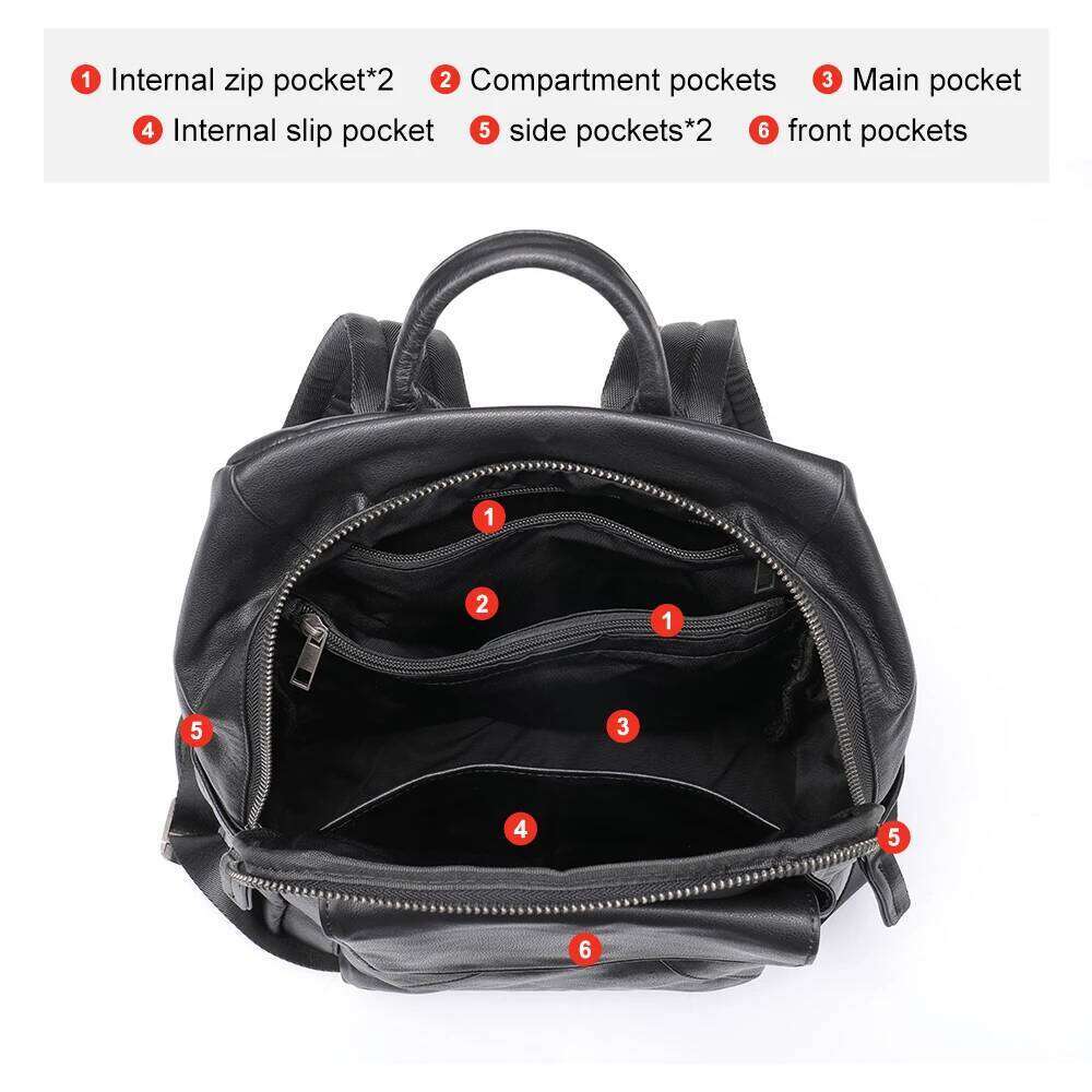 WESTAL New Men's Leather Cowhide 14 Inch Computer Backpack For Middle School Students