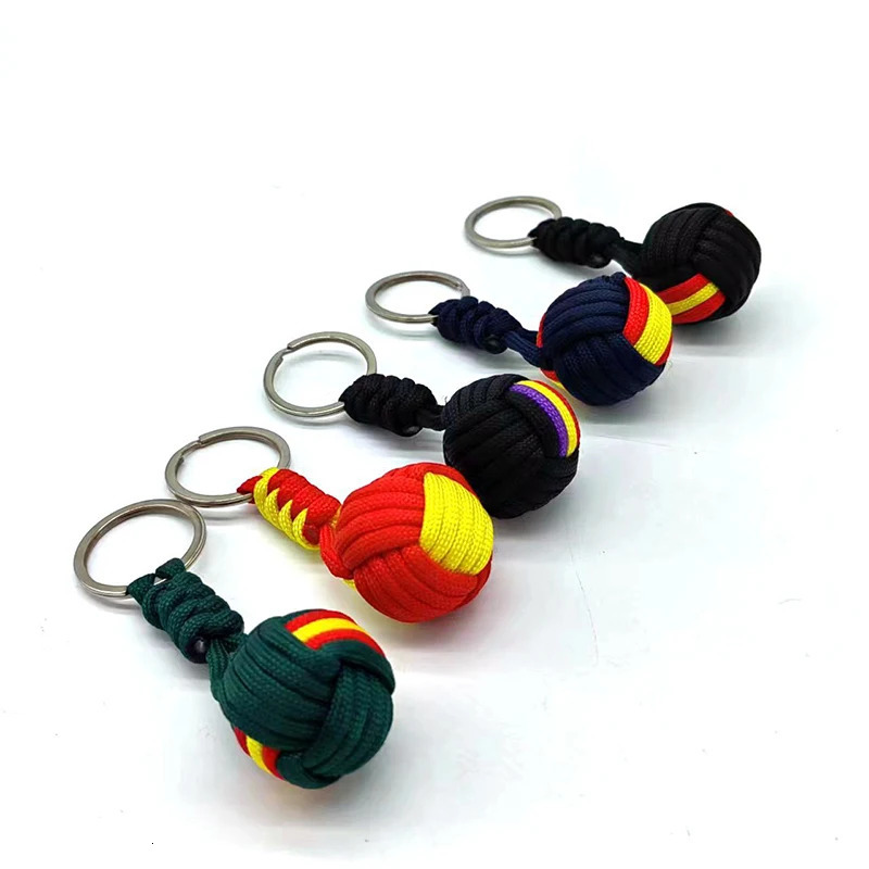 Military Parachute Woven Rope Ball Keychain Lanyard Key Ring Monkey Fist Chains Outdoors Survival Tool Jewelry 250606