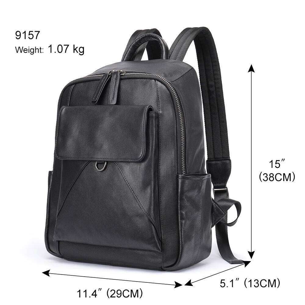 WESTAL New Men's Leather Cowhide 14 Inch Computer Backpack For Middle School Students