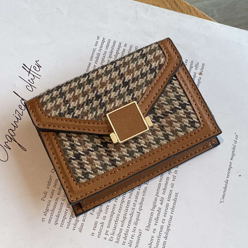 Houndstooth Holder Women's Compact Card Clip Multi-Card Slot New Fashion Trend High-End Wallet Short Anti-Degaussing