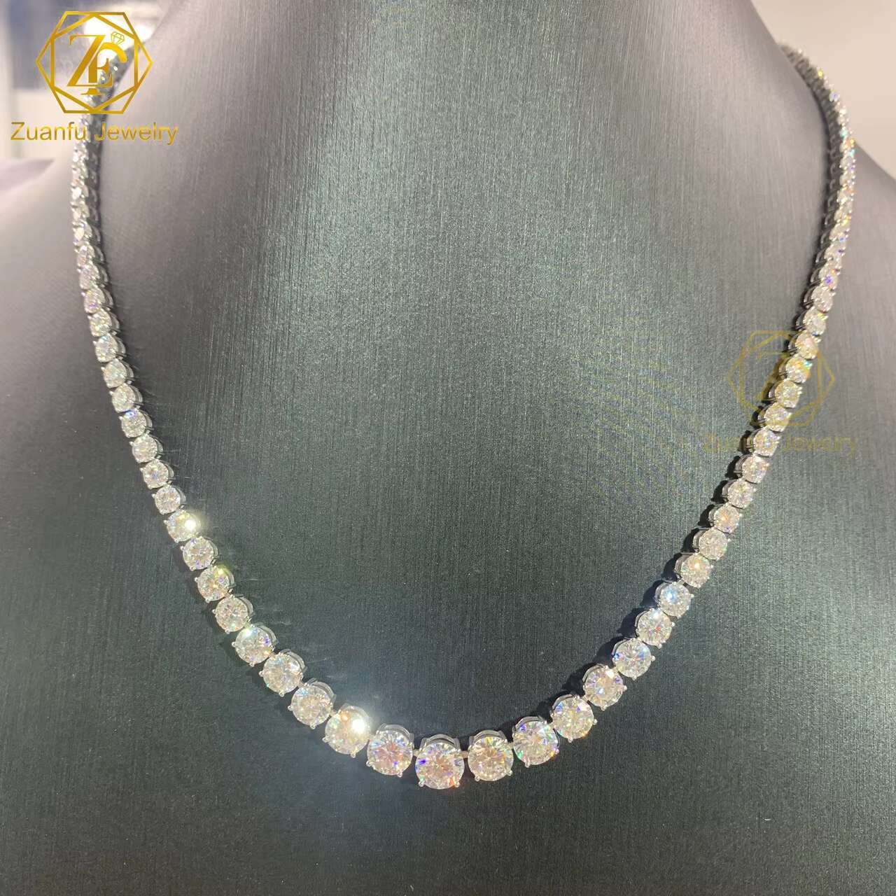 Graduated Riviera Diamond Tennis Necklace 17inches Moissanite Diamond Tennis Necklace for Her