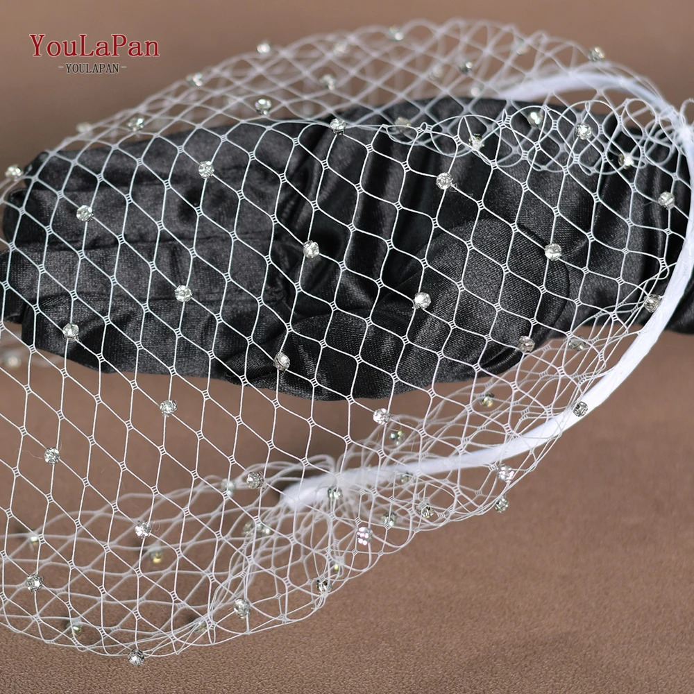 YouLaPan VA06-I White Headband Veil for Bridal Crystal Birdcage Black Face Net Mask Short Veil Fascinator Elegant Charming Veil 250603