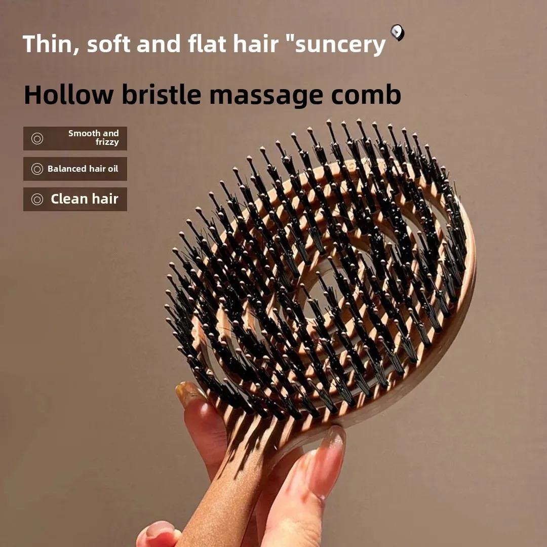 Portable Travel Hair Care Massage Comb Internet Pig Bristle Hairdressing Comb High Cranium Shape Bone Comb Beauty Salon 250612