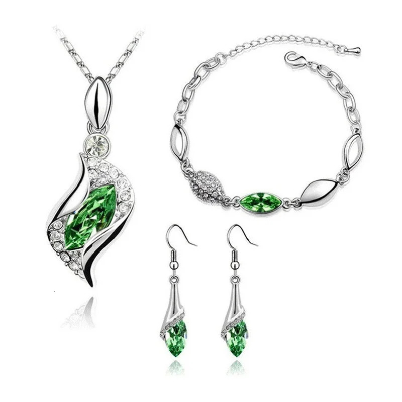 925 Sterling Silver Crystal Jewelry Set For Women Pendant Necklace Earrings Bracelet Set Fashion Jewelry 250609