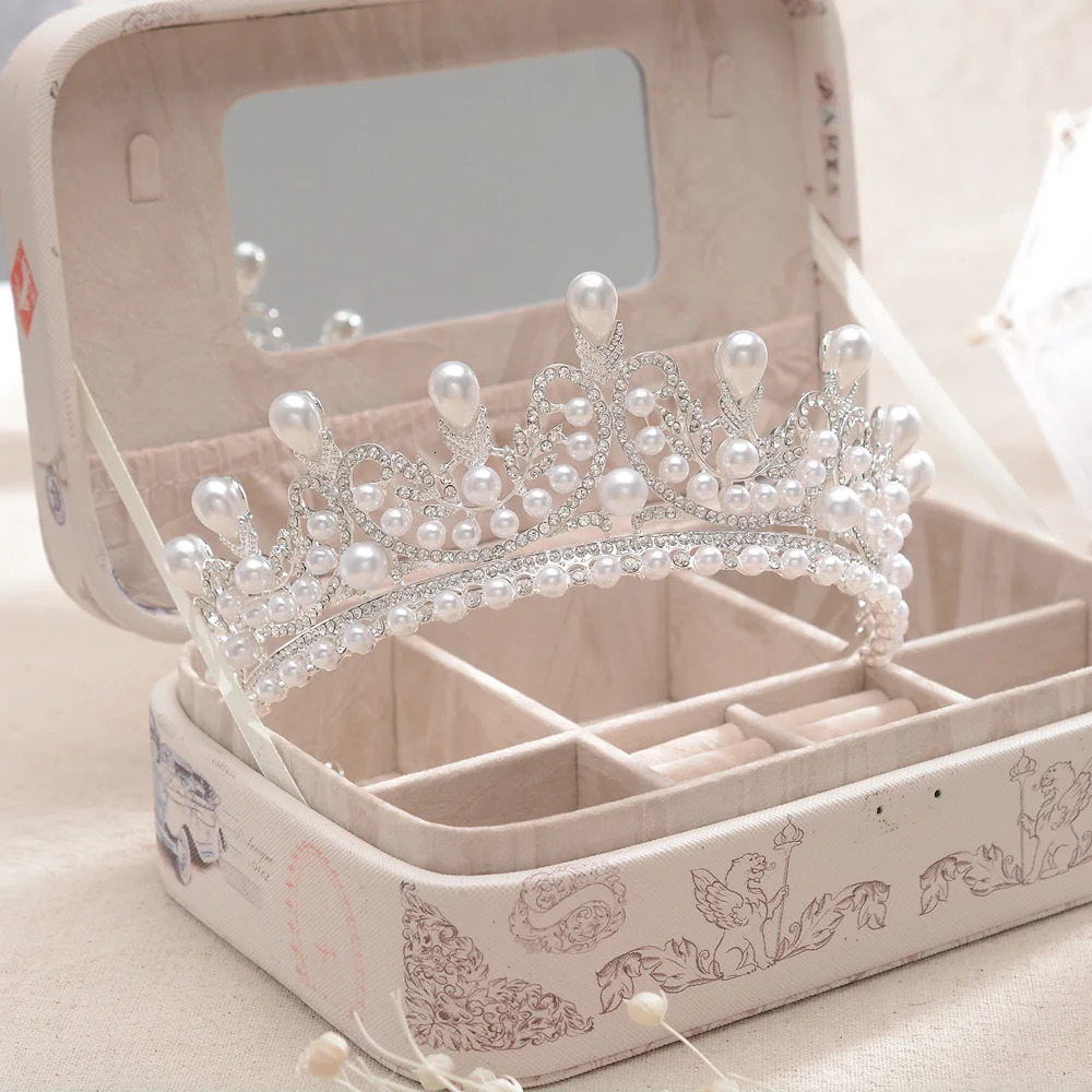Pearl Crystal Bridal Tiaras And Crowns for Women Bride Party Rhinestone Prom Diadem Wedding Bridal Hair Accessories Jewel 250610