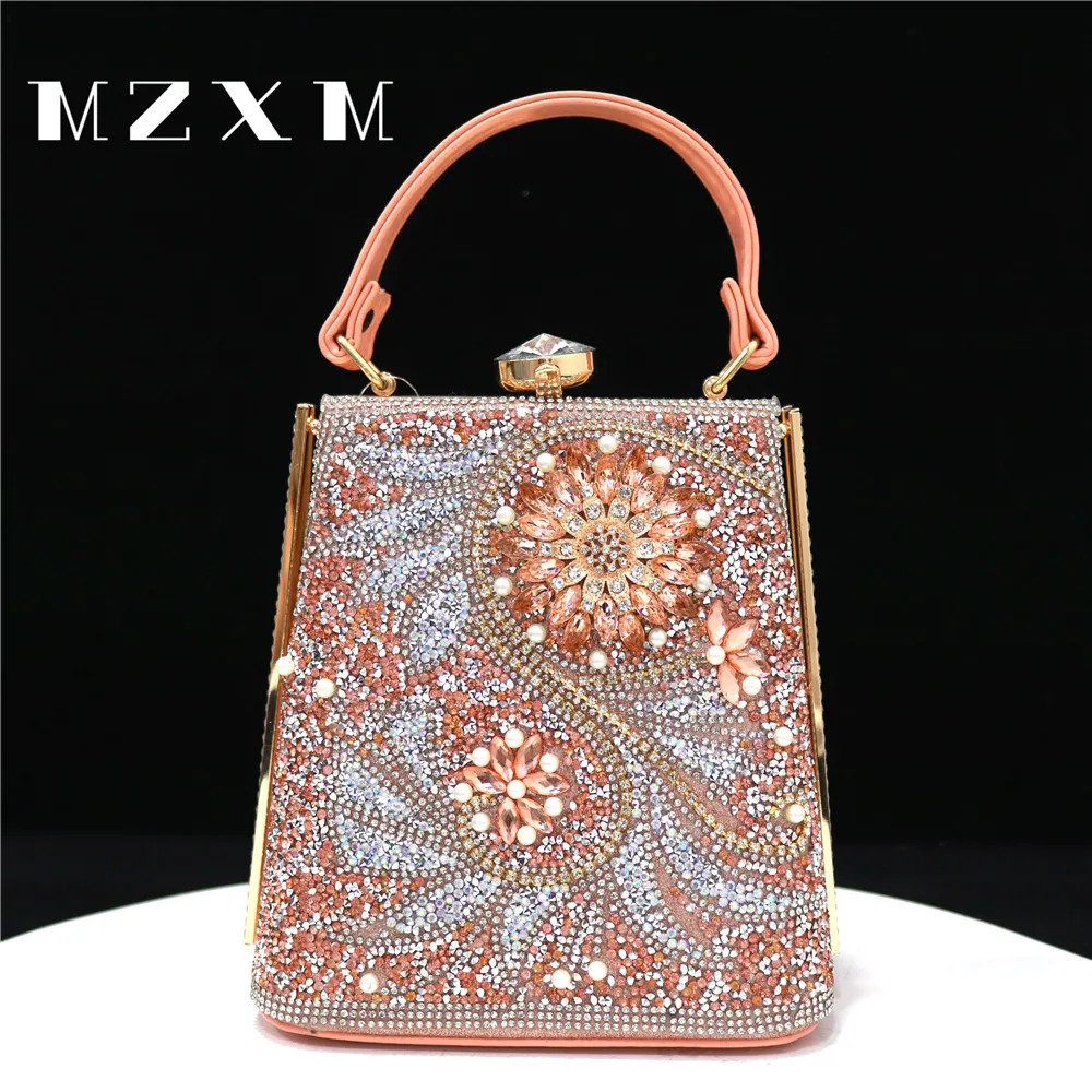 Womens Elegant Onesided Handbag Luxury Gold Rhinestone Applique Pearl Design Dinner Bag 250614