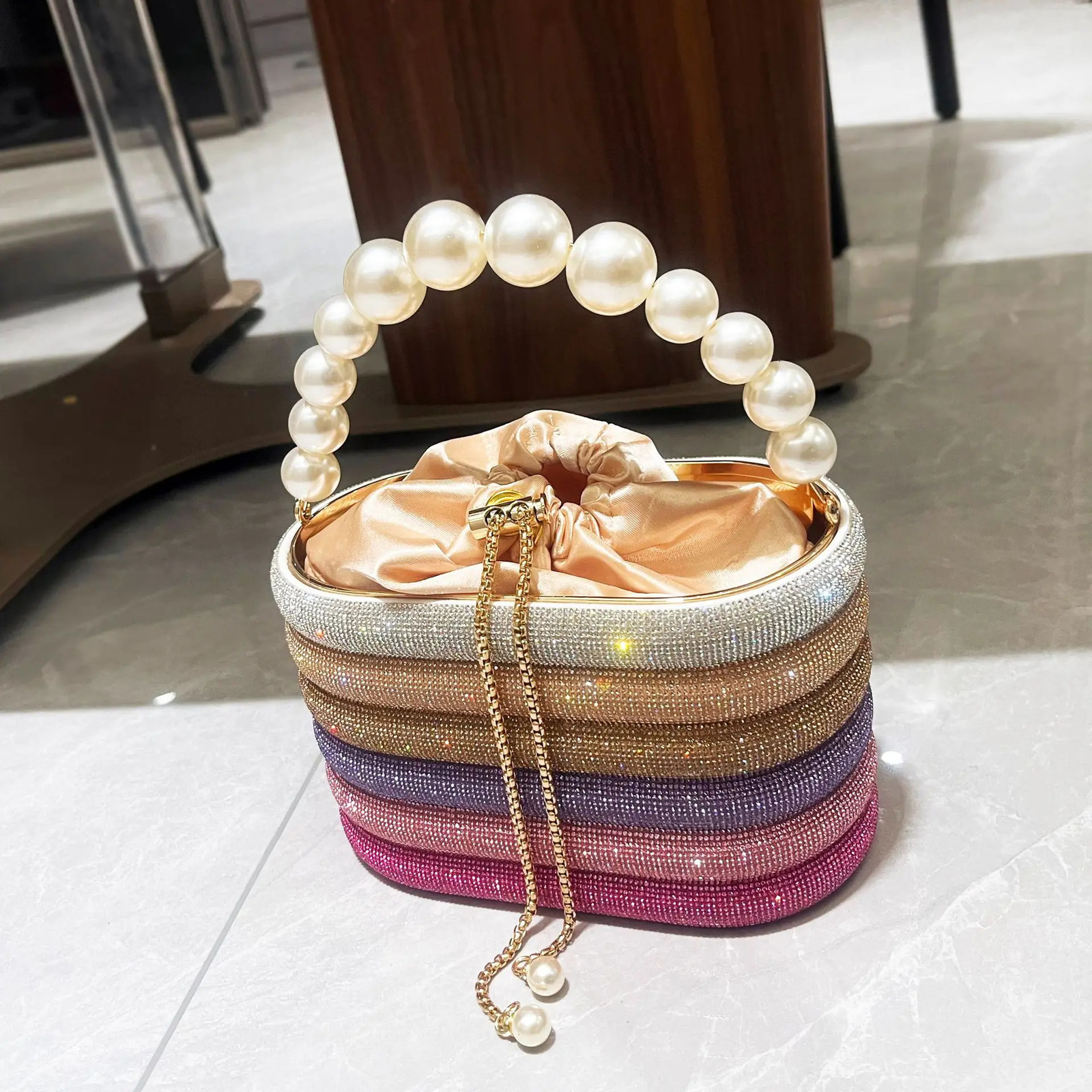 Handbag Shoulder Glitter Pearl Wedding Party Clutch Purse Diamonds Shiny Beading Evening Bag Crossbody Rhinestone Luxury Woman 250614